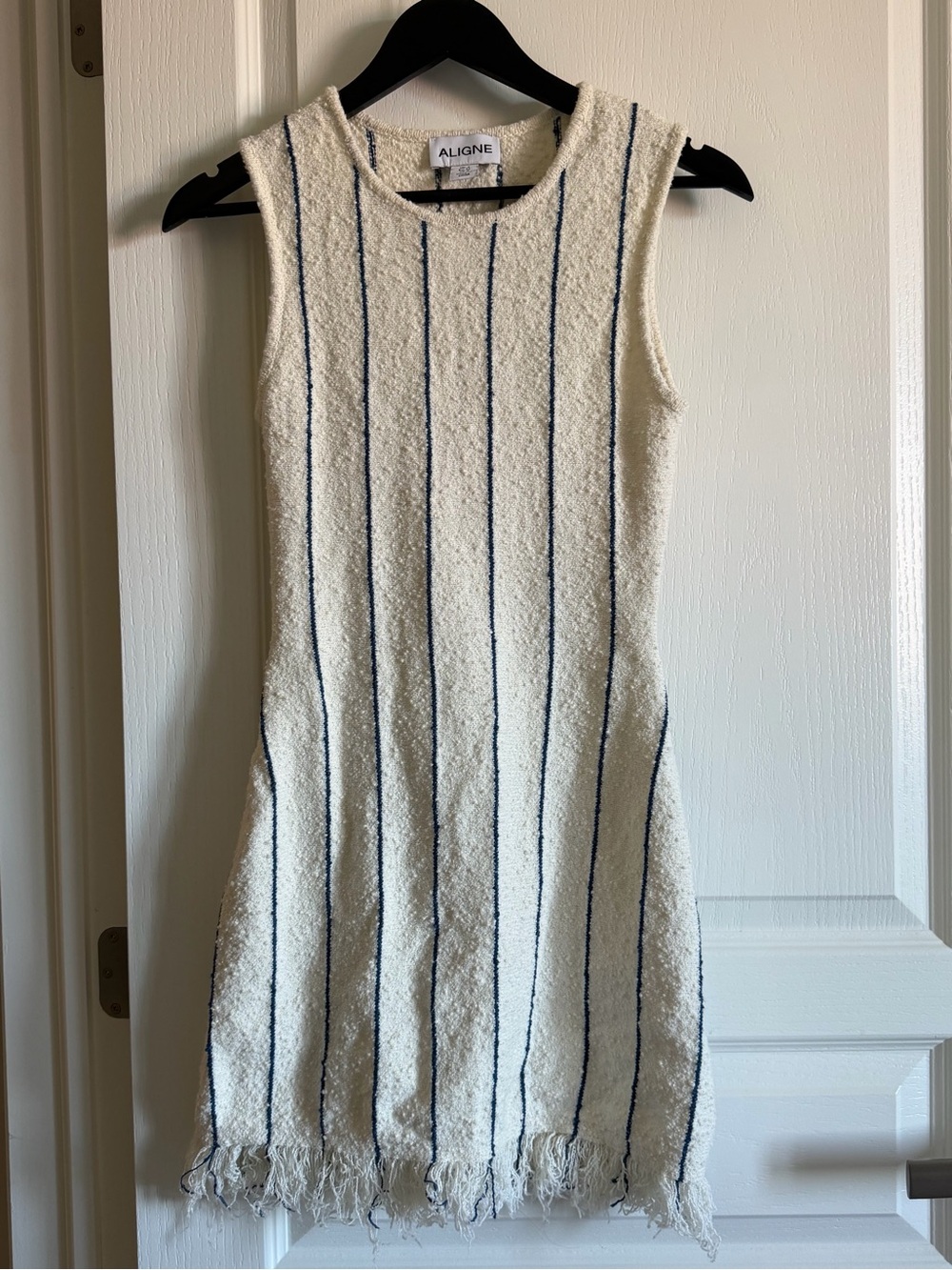 ALIGNÉ Cream Mini Dress with Navy Pinstripes